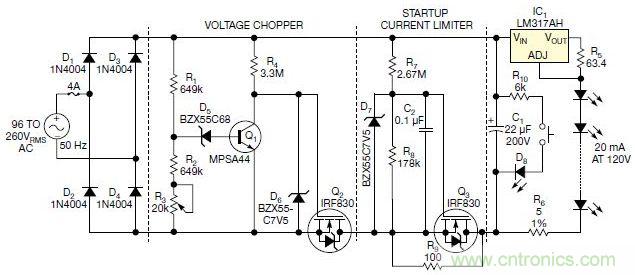 圖3：本電路通過嚴格控制開關的閥值，只提供剛剛足夠的LED電壓，從而提高效率