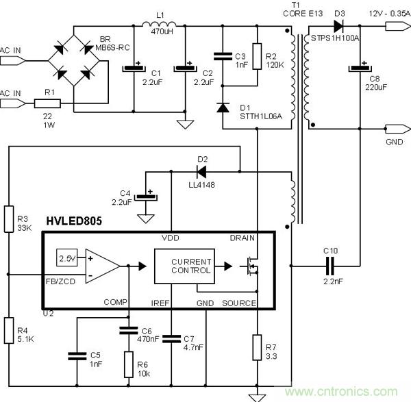 首個最簡單、器件最少的LED驅動電路設計