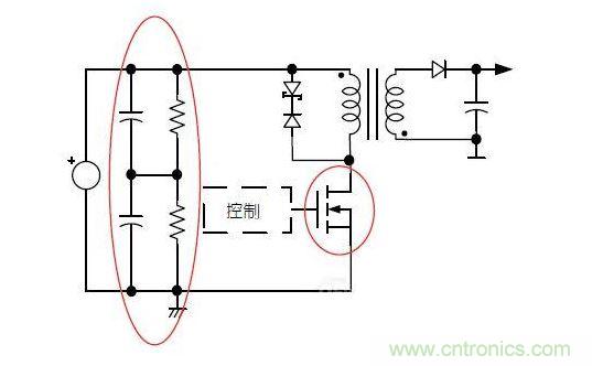 反激轉換器中的串聯大電容電路及單顆1，000VMOSFET