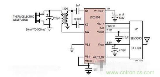 LTC3108 電源芯片優化用于從熱電設備收集能量。