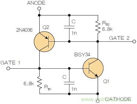 圖2：增加兩個電容值為1nF的SMD陶瓷電容器后，可以在ΔV達到10V的情況下防止導通。