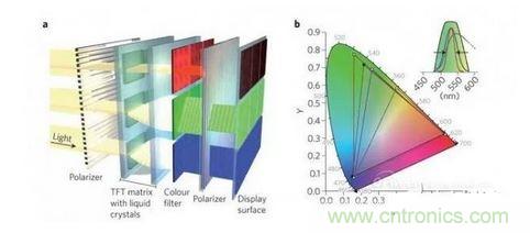  LCD顯示器示意圖。TFT表示薄膜晶體管（thin-film transistor）。