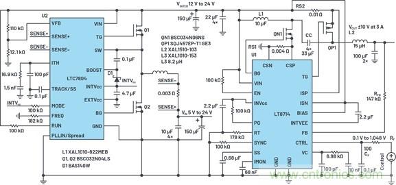通過5 V至24 V輸入提供雙極性、雙向DC-DC流入和流出電流